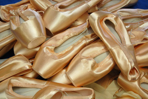 Some of the ballet shoes donated by the Birmingham and London Royal Ballets