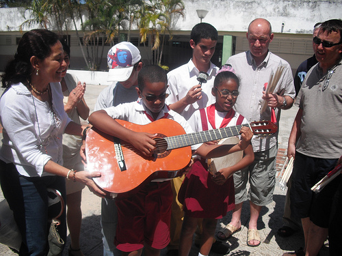 Donating a guitar to the Abel Santamaria School for Visually Impaired Children in Havana