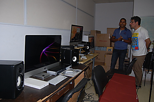 Trustee, Nick Gold, is shown some of the equipment purchased by the Music Fund for Cuba and currently being installed at the recording Studio at the University of Havana (ISA) Faculty of Music