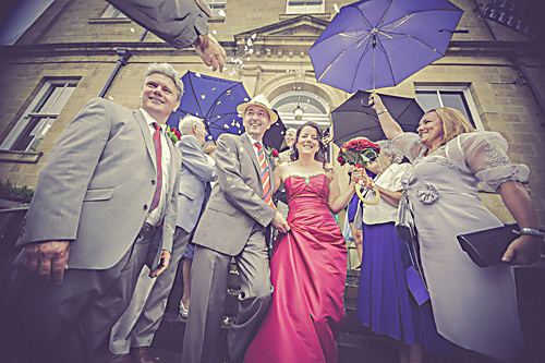 Tess, Dec and guests on their wedding day